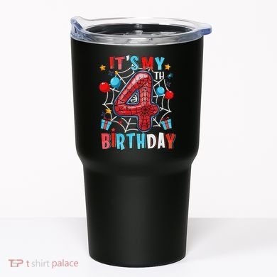 It's My 4th Birthday Spider Web Theme Party 4 Years Old Tumbler