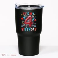 It's My 4th Birthday Spider Web Theme Party 4 Years Old Tumbler thumb 0
