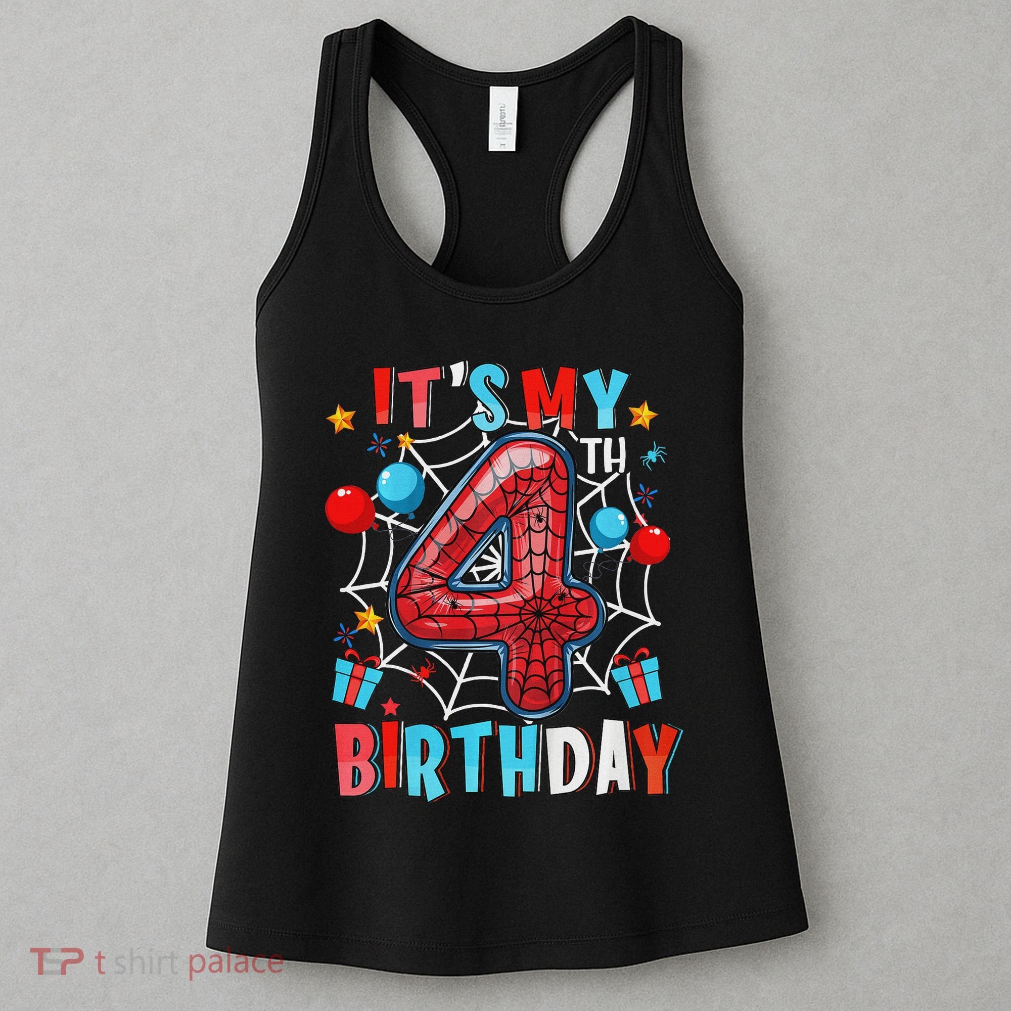 It's My 4th Birthday Spider Web Theme Party 4 Years Old Women's Tank Top