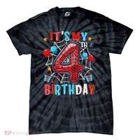 It's My 4th Birthday Spider Web Theme Party 4 Years Old Tie-Dye T-Shirt thumb 0