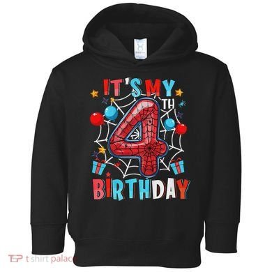 It's My 4th Birthday Spider Web Theme Party 4 Years Old Toddler Hoodie
