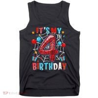 It's My 4th Birthday Spider Web Theme Party 4 Years Old Tank Top thumb 0