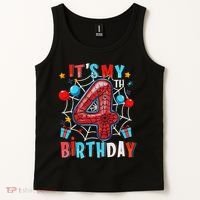 It's My 4th Birthday Spider Web Theme Party 4 Years Old Tank Top thumb 2