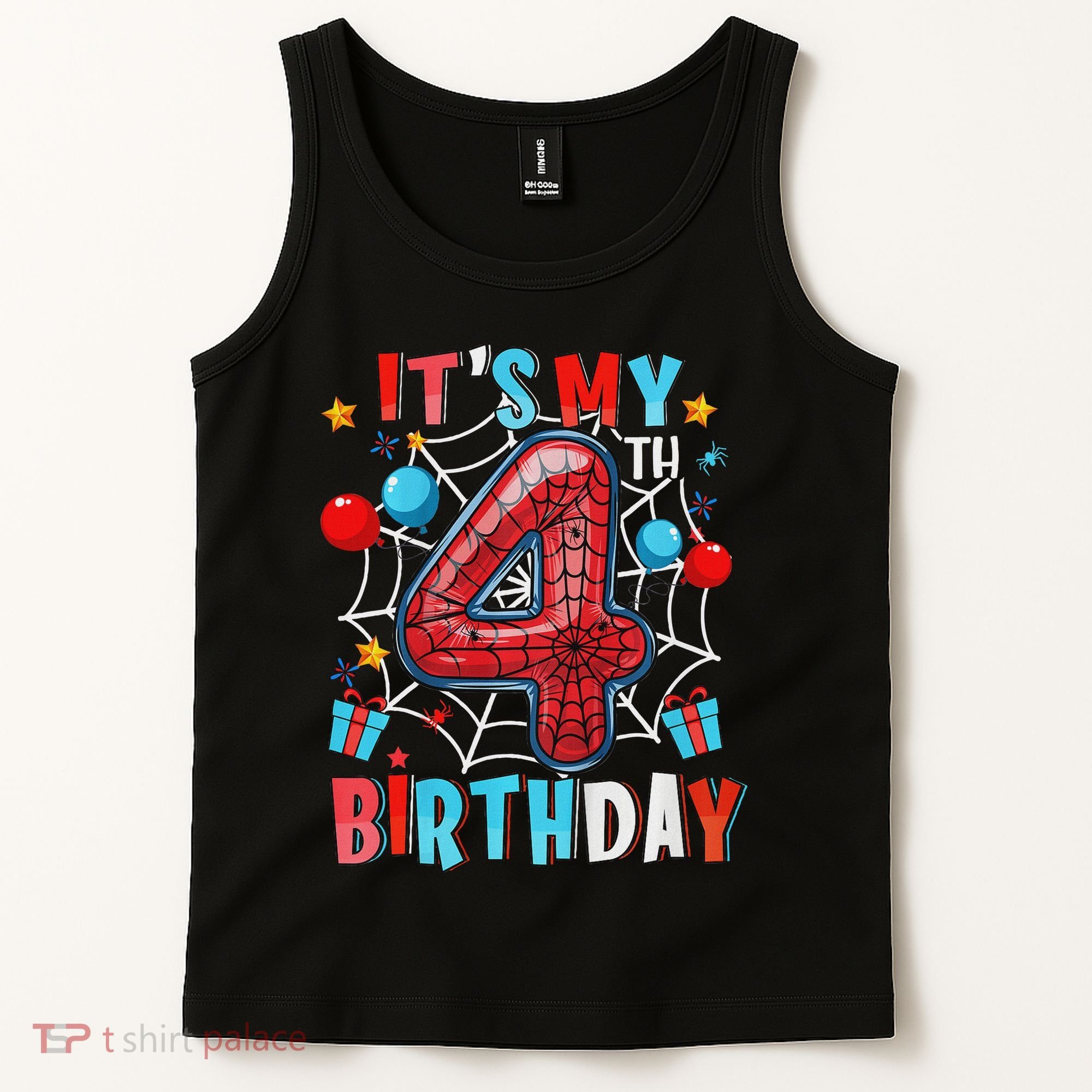 It's My 4th Birthday Spider Web Theme Party 4 Years Old Tank Top