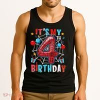 It's My 4th Birthday Spider Web Theme Party 4 Years Old Tank Top thumb 3
