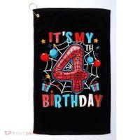 It's My 4th Birthday Spider Web Theme Party 4 Years Old Golf Towel thumb 0