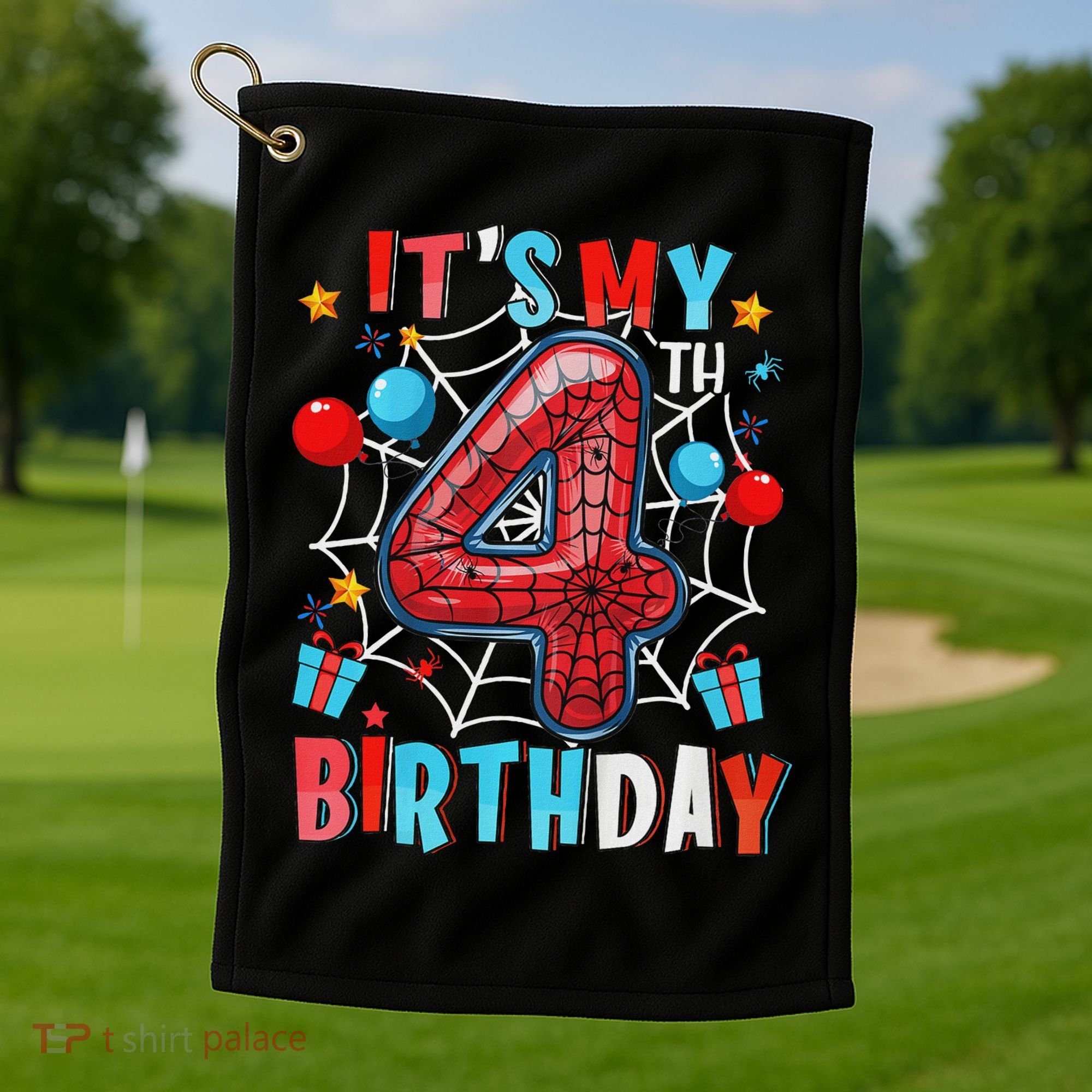 It's My 4th Birthday Spider Web Theme Party 4 Years Old Golf Towel
