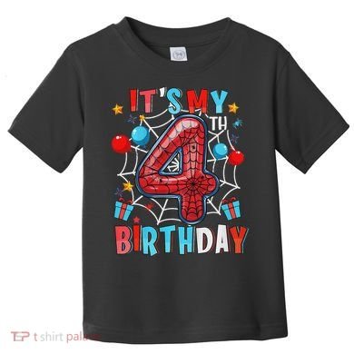 It's My 4th Birthday Spider Web Theme Party 4 Years Old Toddler T-Shirt
