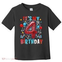 It's My 4th Birthday Spider Web Theme Party 4 Years Old Toddler T-Shirt thumb 0