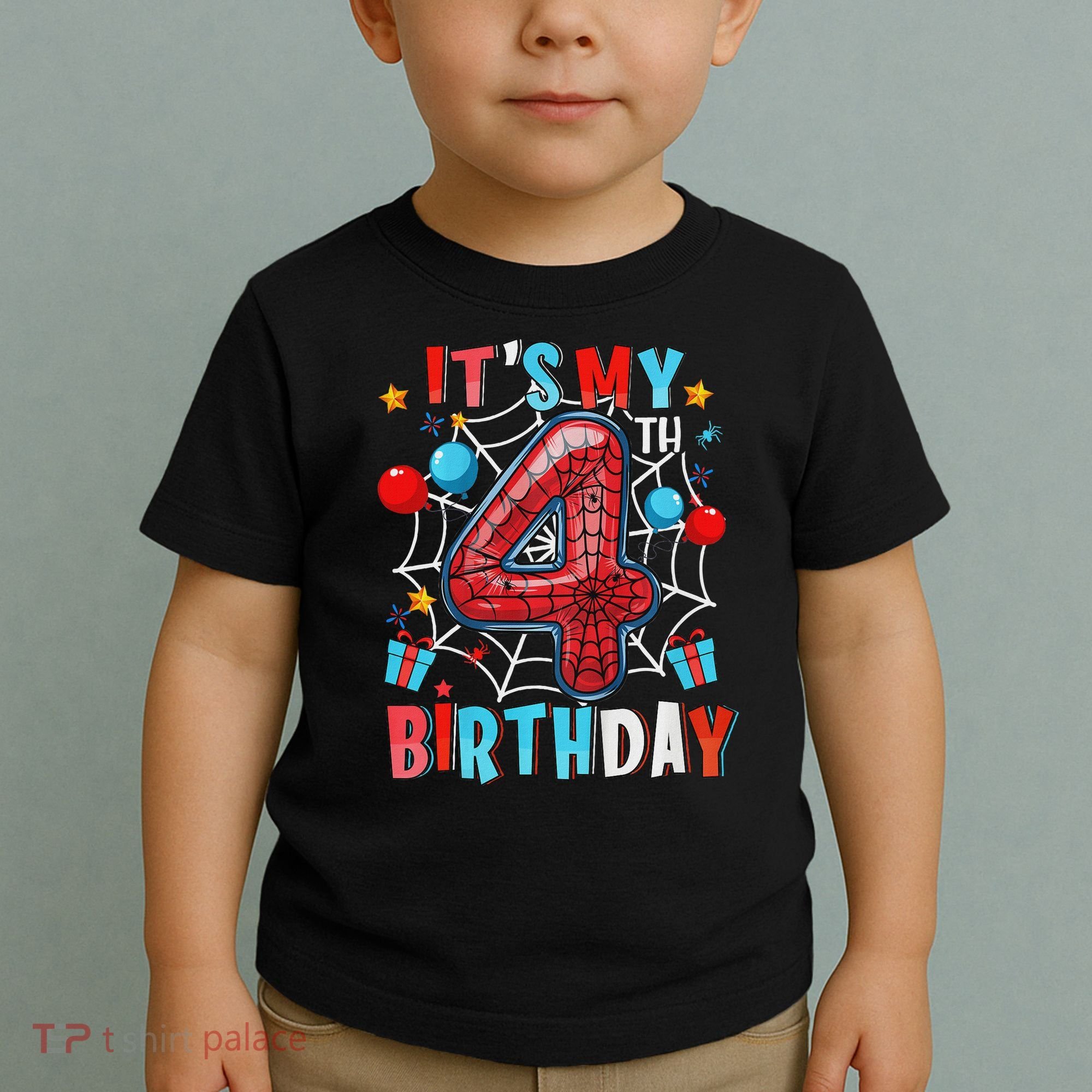 It's My 4th Birthday Spider Web Theme Party 4 Years Old Toddler T-Shirt