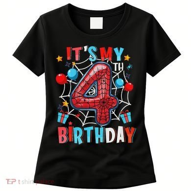 It's My 4th Birthday Spider Web Theme Party 4 Years Old Women's T-Shirt
