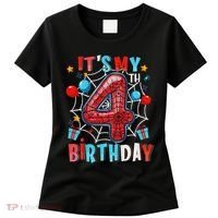 It's My 4th Birthday Spider Web Theme Party 4 Years Old Women's T-Shirt thumb 0