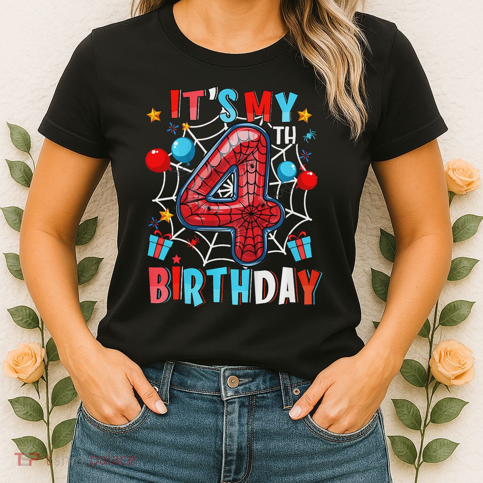 It's My 4th Birthday Spider Web Theme Party 4 Years Old Women's T-Shirt