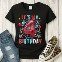 It's My 4th Birthday Spider Web Theme Party 4 Years Old Women's T-Shirt thumb 3