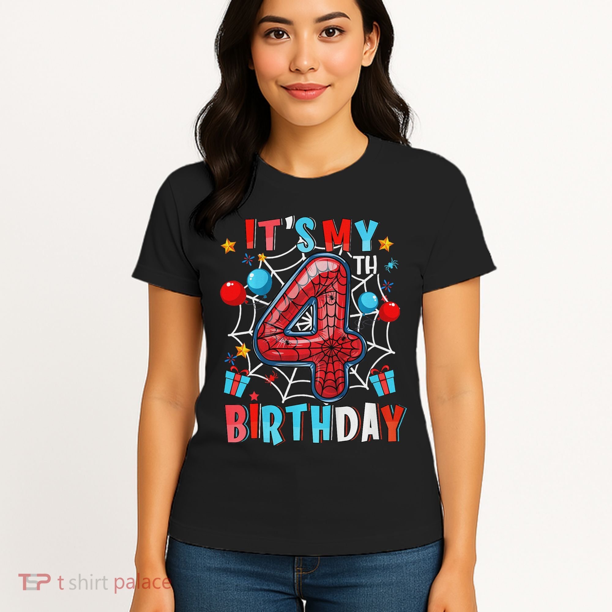 It's My 4th Birthday Spider Web Theme Party 4 Years Old Women's T-Shirt