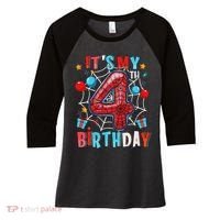 It's My 4th Birthday Spider Web Theme Party 4 Years Old Women's Tri-Blend 3/4-Sleeve Raglan Shirt thumb 0