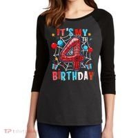 It's My 4th Birthday Spider Web Theme Party 4 Years Old Women's Tri-Blend 3/4-Sleeve Raglan Shirt thumb 2