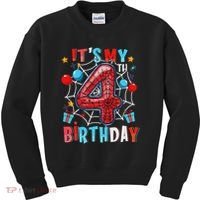 It's My 4th Birthday Spider Web Theme Party 4 Years Old Kids Sweatshirt thumb 0