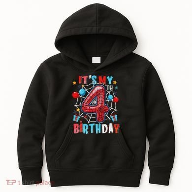 It's My 4th Birthday Spider Web Theme Party 4 Years Old Kids Hoodie