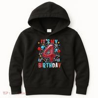 It's My 4th Birthday Spider Web Theme Party 4 Years Old Kids Hoodie thumb 0