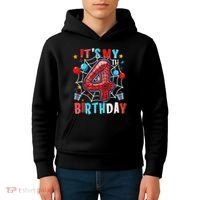 It's My 4th Birthday Spider Web Theme Party 4 Years Old Kids Hoodie thumb 4