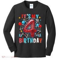It's My 4th Birthday Spider Web Theme Party 4 Years Old Kids Long Sleeve Shirt thumb 0