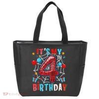 It's My 4th Birthday Spider Web Theme Party 4 Years Old Tote Bag thumb 0