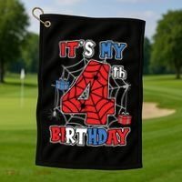 Its My 4th Birthday Spider Theme Party 4 Year Old Boy 3020 Golf Towel thumb 1