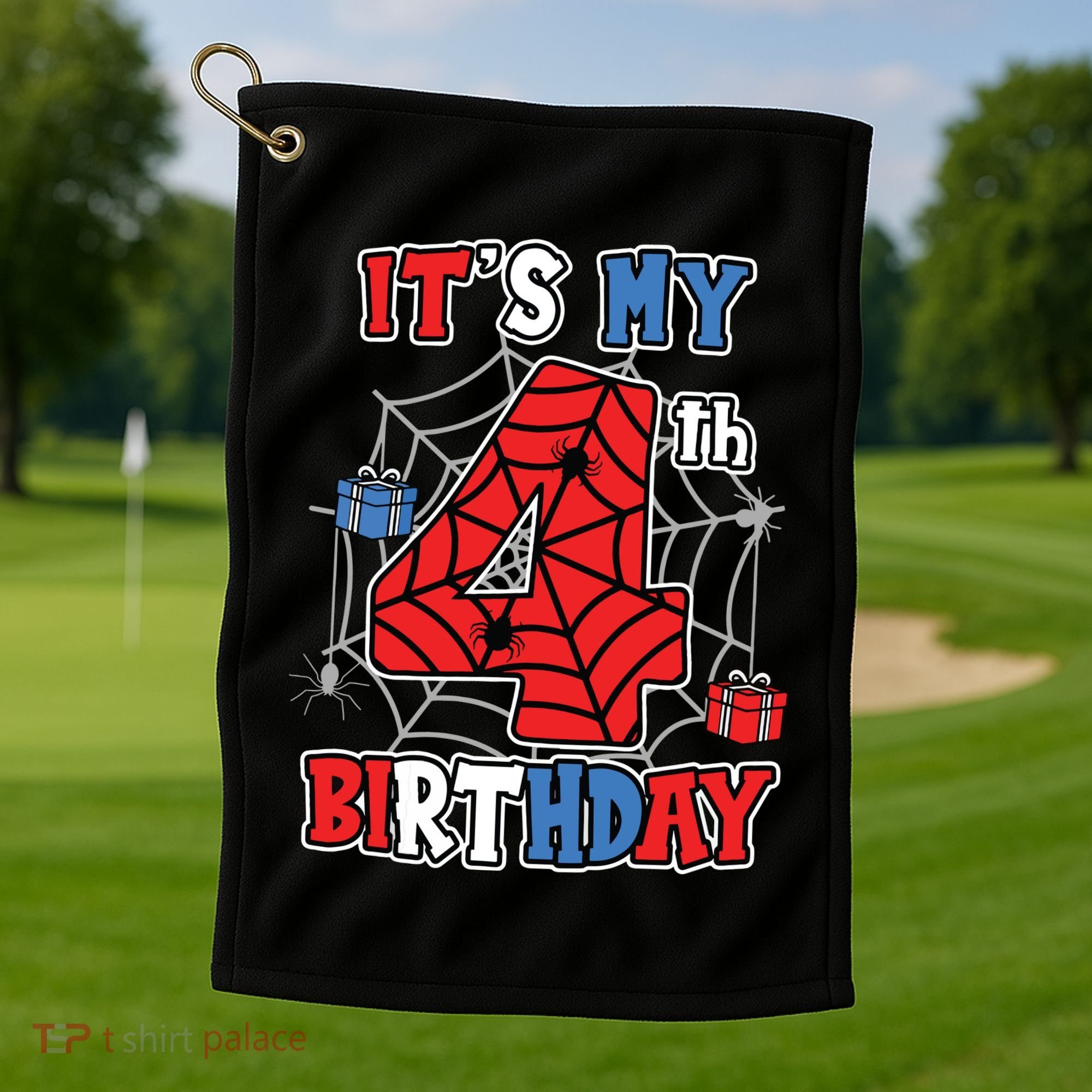 Its My 4th Birthday Spider Theme Party 4 Year Old Boy 3020 Golf Towel