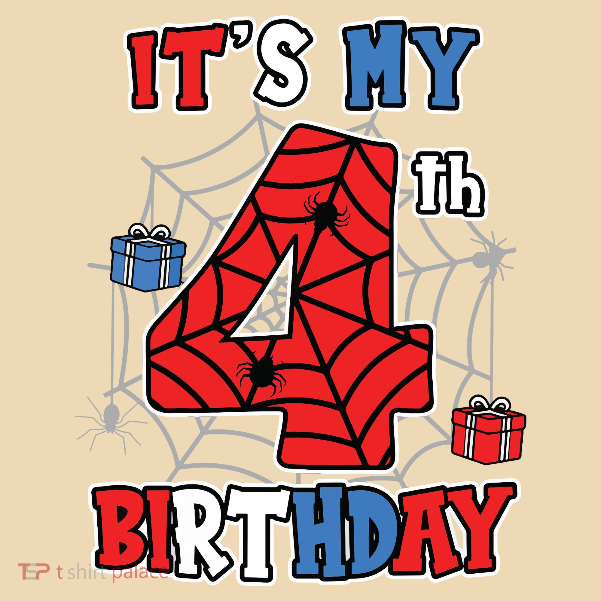 Its My 4th Birthday Spider Theme Party 4 Year Old Boy 3020 Kids T-Shirt