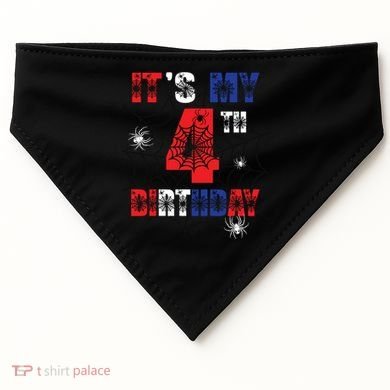 Its My 4th Birthday Spider Theme Party 4 Year Old Boy USA-Made Doggie Bandana