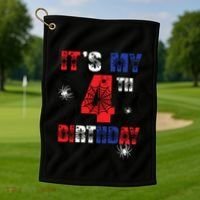 Its My 4th Birthday Spider Theme Party 4 Year Old Boy Golf Towel thumb 1