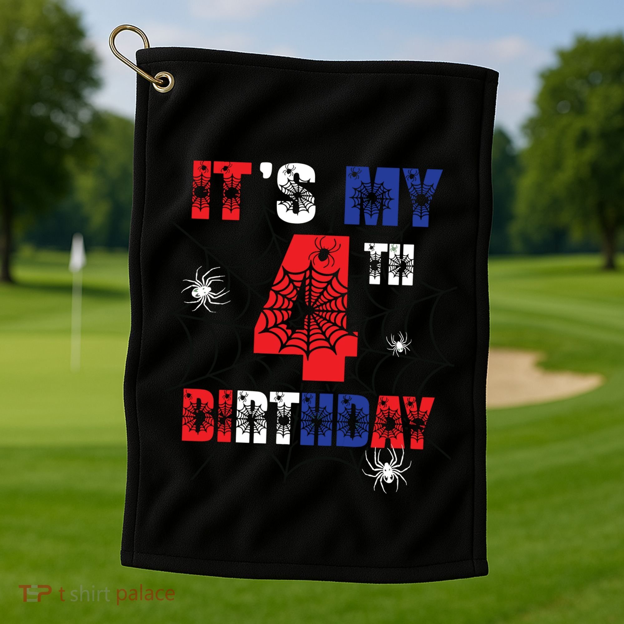 Its My 4th Birthday Spider Theme Party 4 Year Old Boy Golf Towel