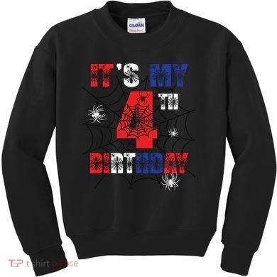 Its My 4th Birthday Spider Theme Party 4 Year Old Boy Kids Sweatshirt