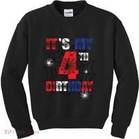 Its My 4th Birthday Spider Theme Party 4 Year Old Boy Kids Sweatshirt thumb 0