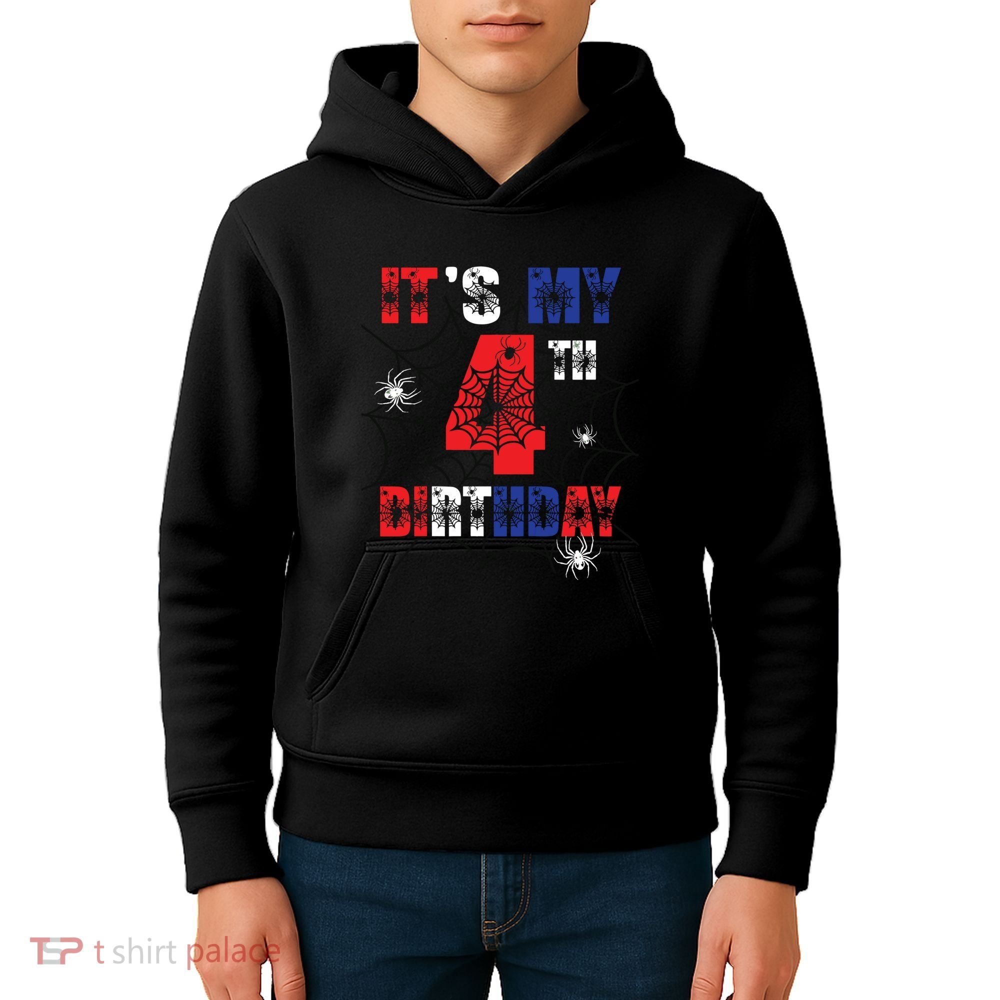 Its My 4th Birthday Spider Theme Party 4 Year Old Boy Kids Hoodie