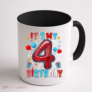 It'S My 4th Birthday Spider Theme Party Boy Birthday Present Coffee Mug back
