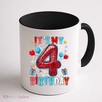 It'S My 4th Birthday Spider Theme Party Boy Birthday Present Coffee Mug thumb 1