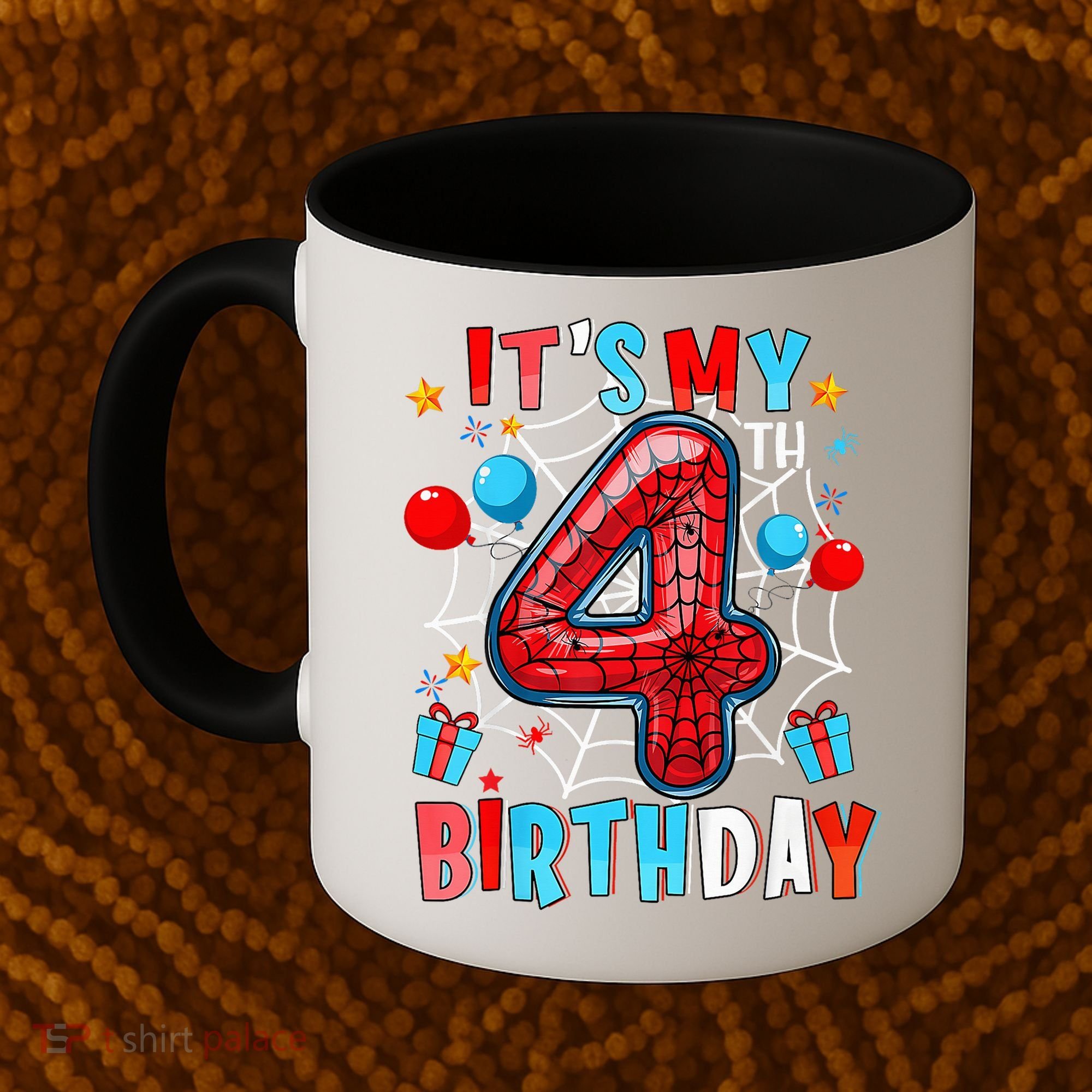It'S My 4th Birthday Spider Theme Party Boy Birthday Present Coffee Mug