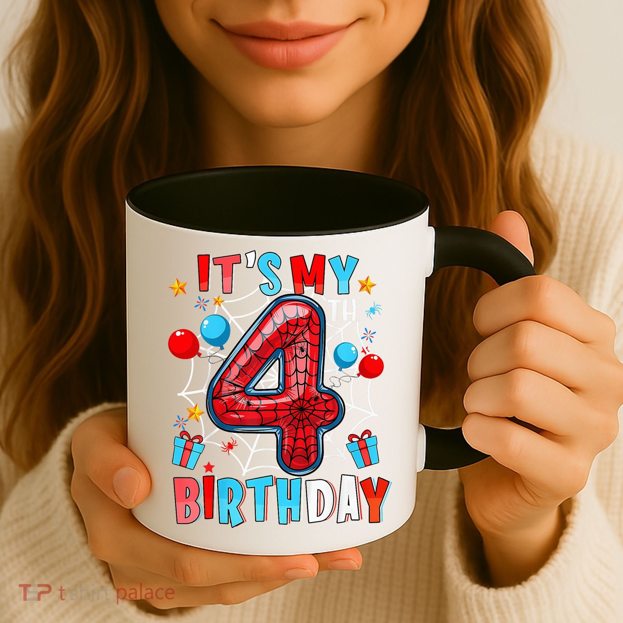 It'S My 4th Birthday Spider Theme Party Boy Birthday Present Coffee Mug