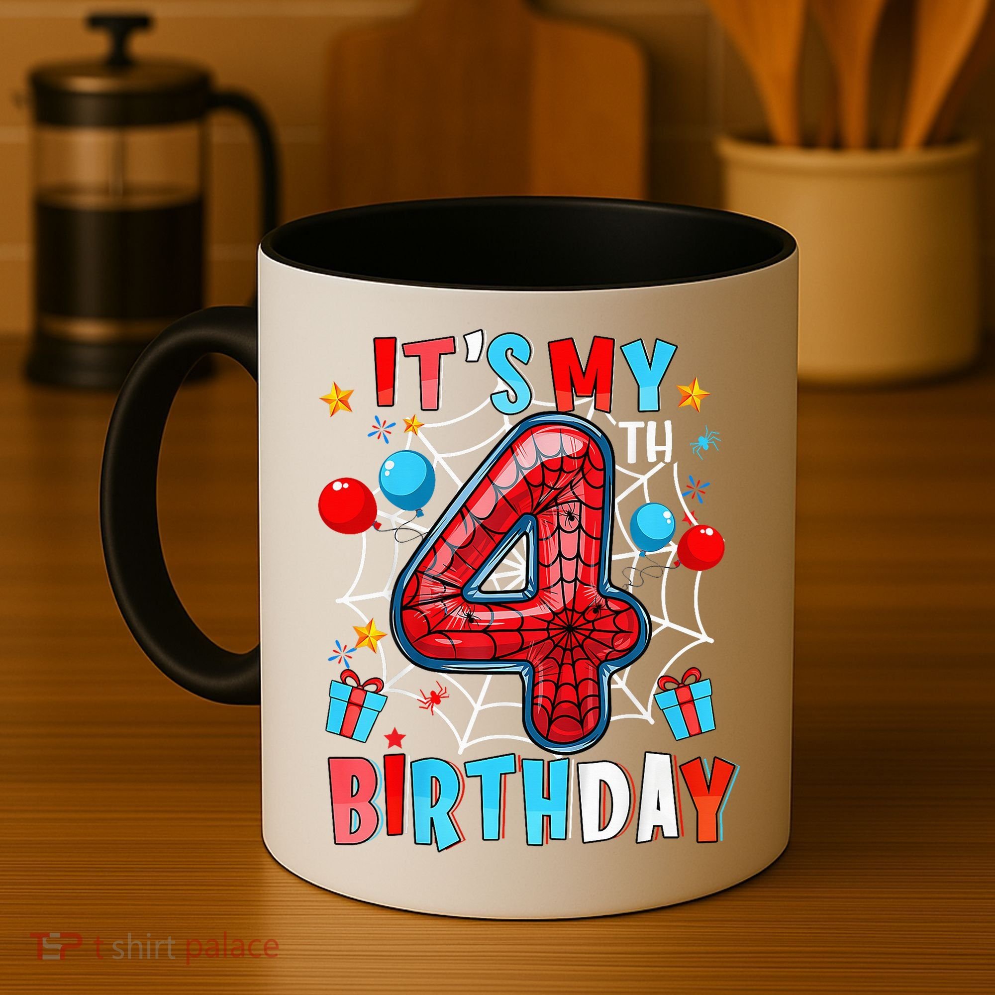 It'S My 4th Birthday Spider Theme Party Boy Birthday Present Coffee Mug