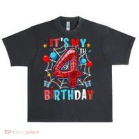 It'S My 4th Birthday Spider Theme Party Boy Birthday Present Urban Oversized Heavyweight T-Shirt thumb 0