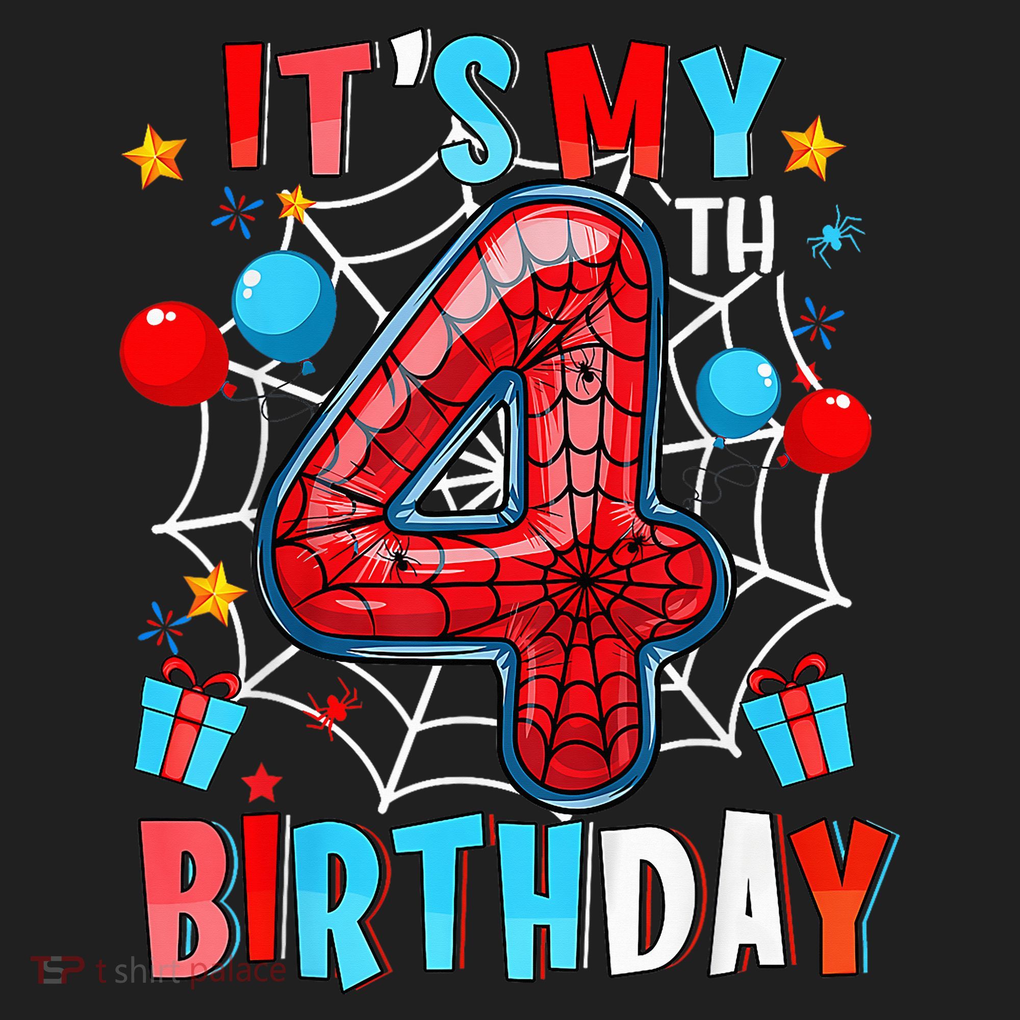 It'S My 4th Birthday Spider Theme Party Boy Birthday Present Urban Oversized Heavyweight T-Shirt
