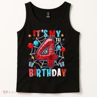 It'S My 4th Birthday Spider Theme Party Boy Birthday Present Tank Top thumb 2