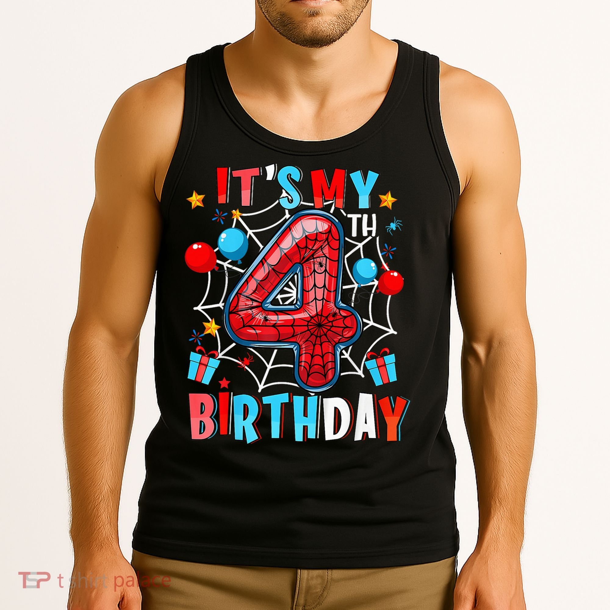 It'S My 4th Birthday Spider Theme Party Boy Birthday Present Tank Top