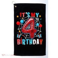 It'S My 4th Birthday Spider Theme Party Boy Birthday Present Golf Towel thumb 0