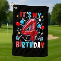 It'S My 4th Birthday Spider Theme Party Boy Birthday Present Golf Towel thumb 1
