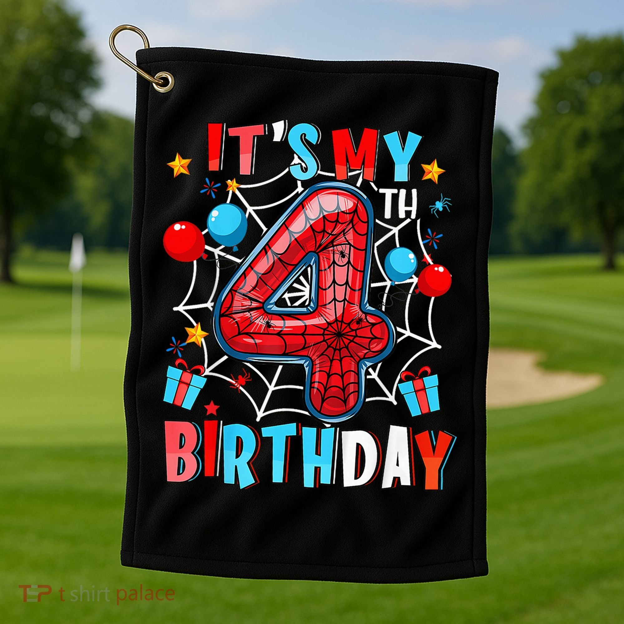 It'S My 4th Birthday Spider Theme Party Boy Birthday Present Golf Towel