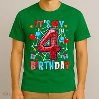 It'S My 4th Birthday Spider Theme Party Boy Birthday Present T-Shirt thumb 3