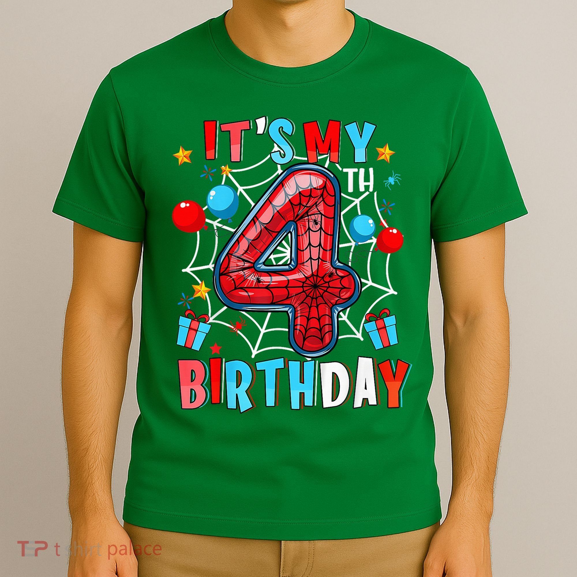 It'S My 4th Birthday Spider Theme Party Boy Birthday Present T-Shirt